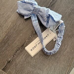 Janie and Jack Light Blue Striped Bow Headband